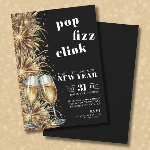 Black Gold Champagner Pop Silvesterparty Einladung