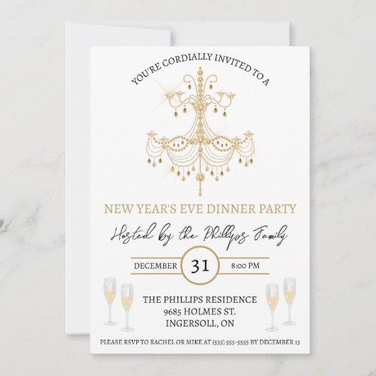 Black & Gold, Champagner, Silvesterabend Party Einladung (Vorderseite)