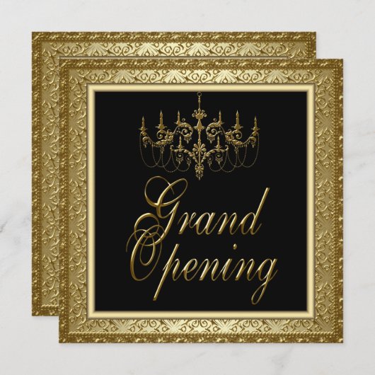 Black Gold Chandelier Business Grand Opening Einladung (Vorne/Hinten)