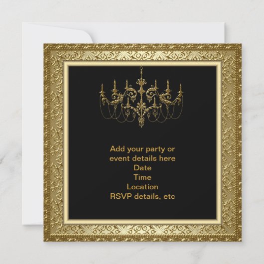 Black Gold Chandelier Business Grand Opening Einladung (Rückseite)