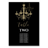 Black Gold Chandelier Wedding Guest Names Tischnummer (Rückseite)