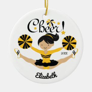 Black & Gold Cheer Dark Hair Cheerleader Ornament