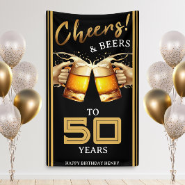 Black & Gold Cheers & Biere 50 Jahre 50. Geburtsta Banner