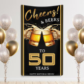 Black & Gold Cheers & Biere 50 Jahre 50. Geburtsta Banner