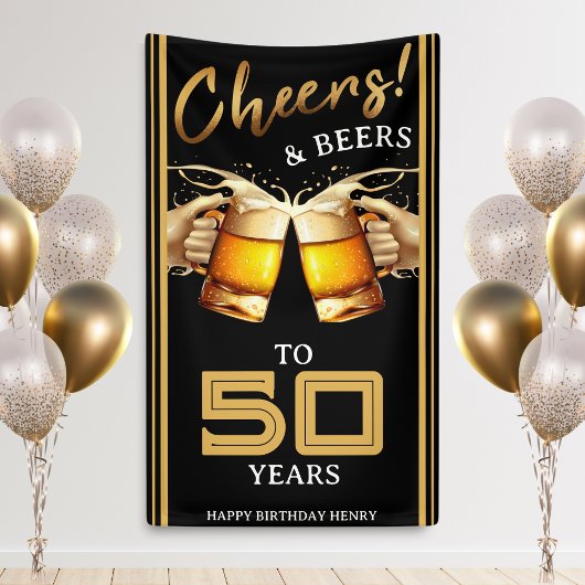 Black & Gold Cheers & Biere 50 Jahre 50. Geburtsta Banner