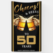 Black & Gold Cheers & Biere 50 Jahre 50. Geburtsta Banner (Vertikal)