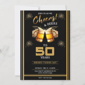 Black & Gold Cheers & Biere 50 Jahre 50. Geburtsta Einladung (Vorderseite)