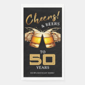 Black & Gold Cheers & Biere 50 Jahre 50. Geburtsta Serviette (Vorderseite)