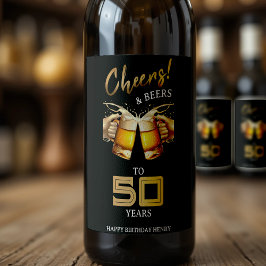 Black & Gold Cheers & Biere 50 Jahre 50. Geburtsta Weinetikett