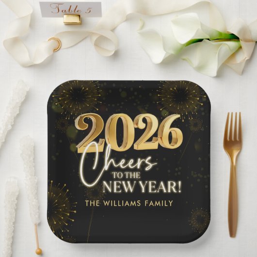 Black Gold Cheers New Years Eve Party Pappteller (Hochzeit)