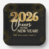 Black Gold Cheers New Years Eve Party Pappteller (Vorderseite)