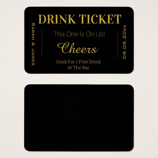 Black & Gold Cheers Wedk Drink Voucher Ticket (Vorne & Hinten)