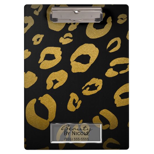 Black & Gold Cheetah Leopard Glam Personalisiert Klemmbrett (Vorderseite)