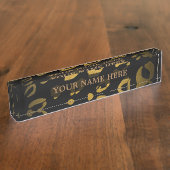 Black & Gold Cheetah Leopard Glam Personalisiert Namensplakette (Seite)