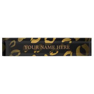 Black & Gold Cheetah Leopard Glam Personalisiert Namensplakette