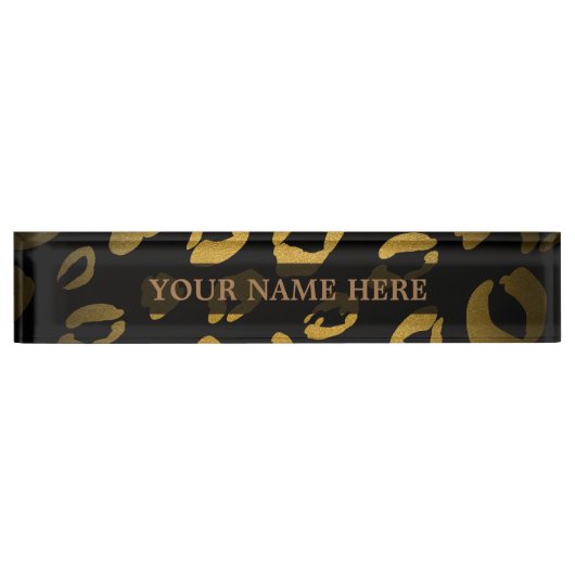 Black & Gold Cheetah Leopard Glam Personalisiert Namensplakette (Vorderseite)