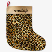 Black Gold Cheetah Leopard Monogram Großer Weihnachtsstrumpf (Vorderseite)