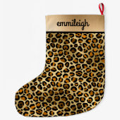 Black Gold Cheetah Leopard Monogram Großer Weihnachtsstrumpf (Rückseite)
