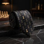 Black Gold Chess Krawatte<br><div class="desc">Make a bold, intellectual statement with this luxurious black necktie adorned with a stunning arrangement of golden chess pieces! Intricately detailed illustrations of kings, queens, bishops, knights, rooks, and pawns are beautifully scattered across a rich, deep black background in shimmering metallic gold tones, creating a sophisticated, high-contrast pattern that exudes...</div>
