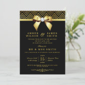Black Gold Chevrons Bow Wedding Reception nur Einladung (Stehend Vorderseite)