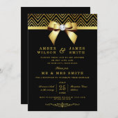 Black Gold Chevrons Bow Wedding Reception nur Einladung (Vorne/Hinten)