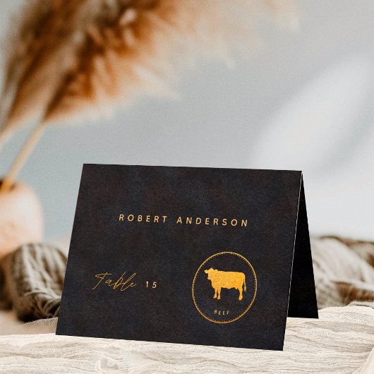 Black Gold Chic Beef Meal Choice Guest Name Card Dankeskarte