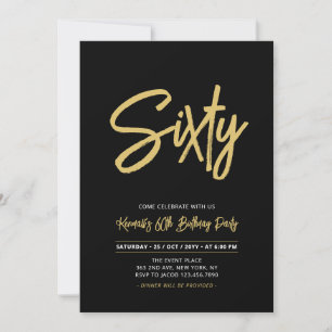 Black & Gold   Chic Sixty 60. Geburtstagsfeier Einladung