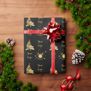Black Gold Chic Weihnachtsbaum Privatkundenlogo Geschenkpapier