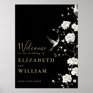 Black Gold Chinoiserie Blumenzange Begrüßung Begrü Poster