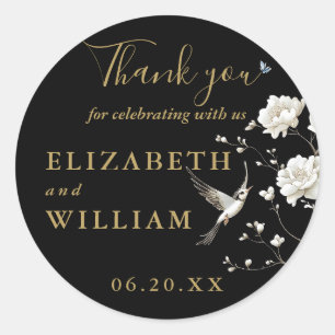 Black Gold Chinoiserie Floral Wedding Vielen Dank Runder Aufkleber