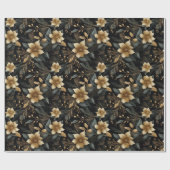 Black Gold Christmas Floral White Poinsettia Geschenkpapier (Flach)