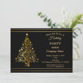 Black Gold Christmas Tree Corporate Holiday Party Einladung (Stehend Vorderseite)