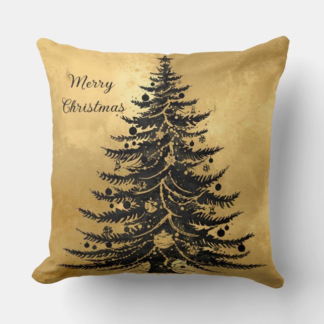 Black Gold Christmas Tree Kissen (Vorderseite)