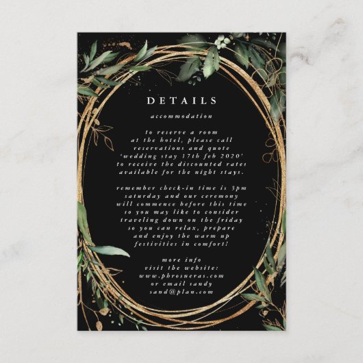 Black Gold Circle Frame Boho Botanische Eukalyptus Begleitkarte (Vorderseite)