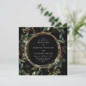 Black Gold Circle Frame Boho Botanische Eukalyptus Einladung (Stehend Vorderseite)
