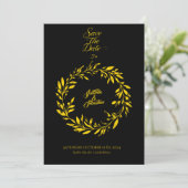 Black & Gold Circle Save the Date - Hochzeit Einladung (Stehend Vorderseite)
