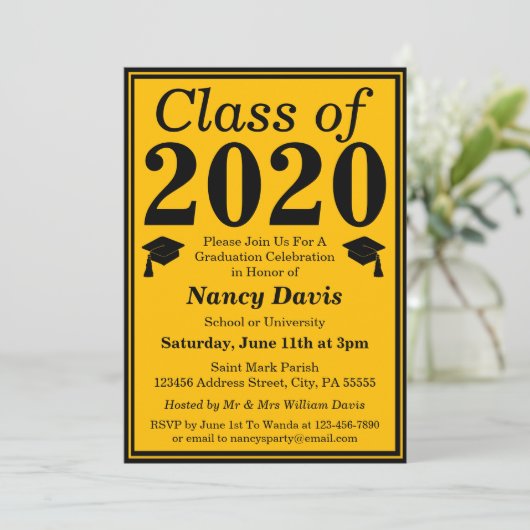 Black Gold Class 2024 Abschluss Foto Einladung (Stehend Vorderseite)