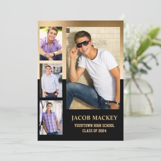 Black Gold Class 2024 High School Foto Ankündigung (Stehend Vorderseite)