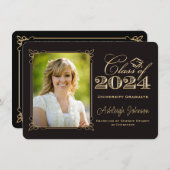 Black, Gold Class of 2024 Foto Abschluss Einladung (Vorne/Hinten)