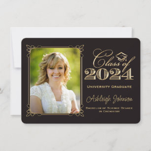 Black, Gold Class of 2024 Foto Abschluss Einladung
