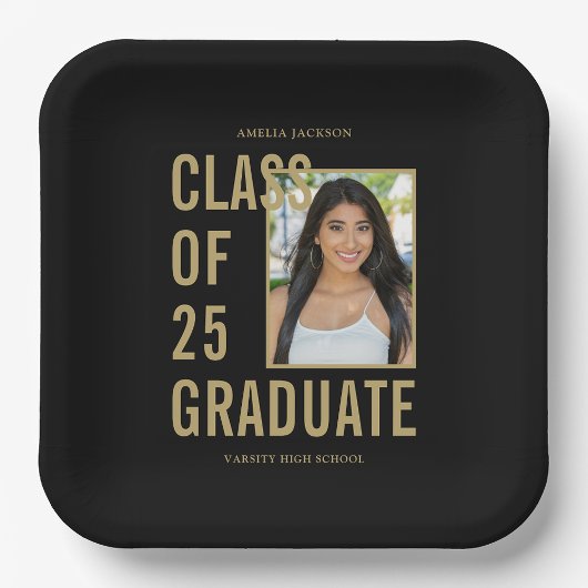 Black & Gold Class of 2025 Foto Graduation Party Pappteller