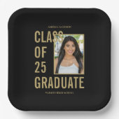 Black & Gold Class of 2025 Foto Graduation Party Pappteller (Vorderseite)