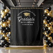 Black & Gold Class Of 2026 Graduation Backdrop Wandteppich