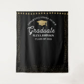 Black & Gold Class Of 2026 Graduation Backdrop Wandteppich (Vorderseite)