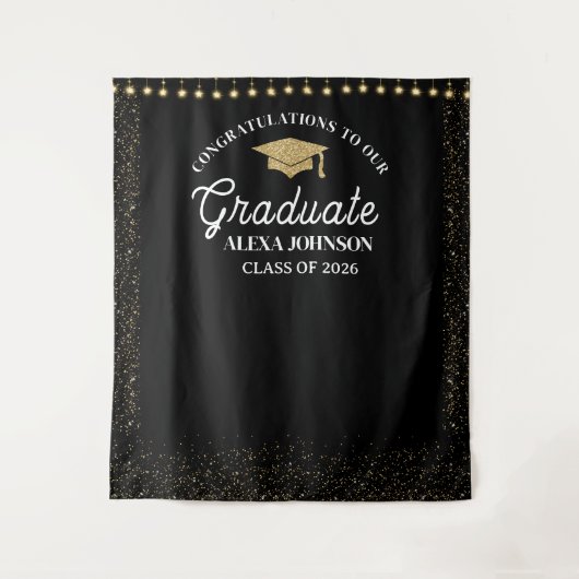 Black & Gold Class Of 2026 Graduation Backdrop Wandteppich (Vorderseite)