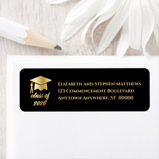 Black | Gold Class of 2026 Graduation Cap Label (Insitu)