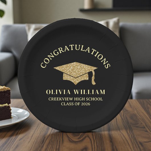 Black & Gold Class Of 2026 Graduation Party Pappteller