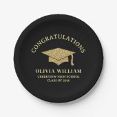 Black & Gold Class Of 2026 Graduation Party Pappteller (Vorderseite)