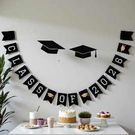 Black & Gold Class Of 2026 Graduation Party Wimpelkette