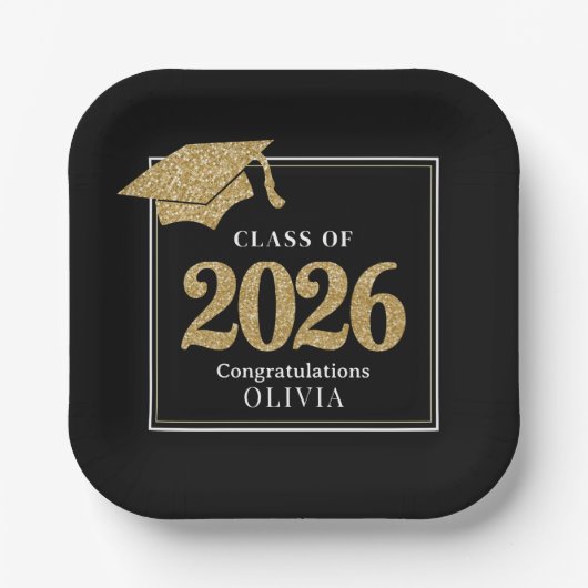 Black & Gold Class Of 2026 Pappteller (Vorderseite)